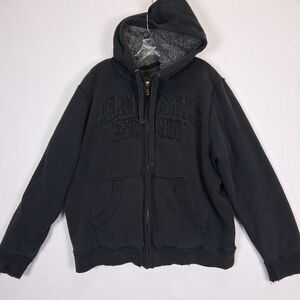 Y2K Aeropostale Sherpa Fur Hoodie XL Heavyweight Spellout Thrashed Grunge Skater